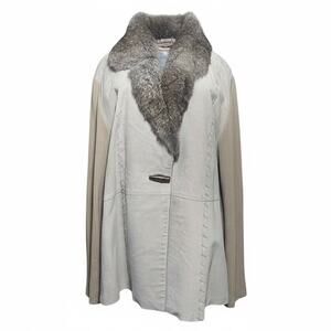 Nygard Beige Suede Coatigan with Rabbit Fur Collar & Beige Sweater XL